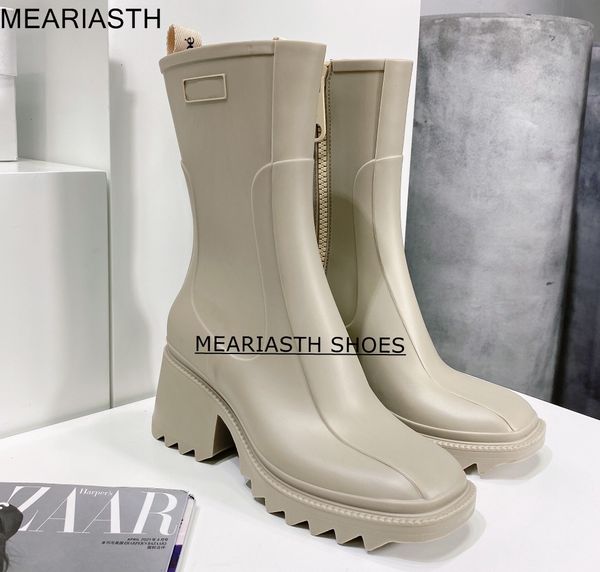 

dress shoes brand women pvc rainboots y heel height increasing short boots thick sole motorcycle ankle for rain 230718, Black