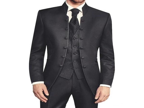 

chinese style wedding groomsmen tuxedos three piece high collar suits design for wedding dinner party business men suits6800980, Black;gray