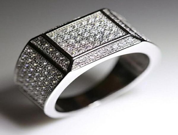 

luxury 18k white gold filled mens ring ice out clear zircon inlaid gf jewelry52839062110862, Silver