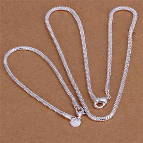 

selling 925 silver the 3mm chain necklace bracelet charm jewelry set 10set9183210