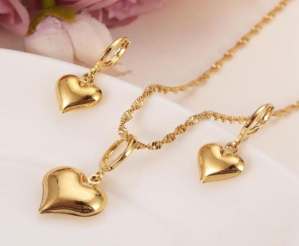 

24 k yellow solid gold filled lovely heart pendant necklaces earrings women girls party jewelry sets gifts diy charms4405113, Silver