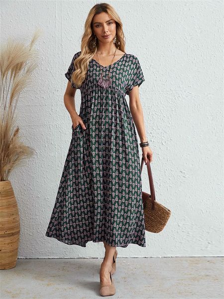 

basic casual dresses oversized loose vintage dress women summer bohemian maxi dress female elegant casual short sleeve long beach dress with, Black;gray