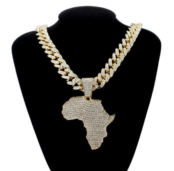 

fashion crystal africa map pendant necklace for women men039s hip hop accessories jewelry necklace choker cuban link chain gift8773901, Silver