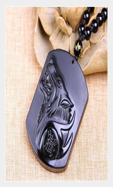 

obsidian wolf head necklace pendant carved stone wolf totems lucky amulet beads necklaces for women men cool jewelry5825804, Silver