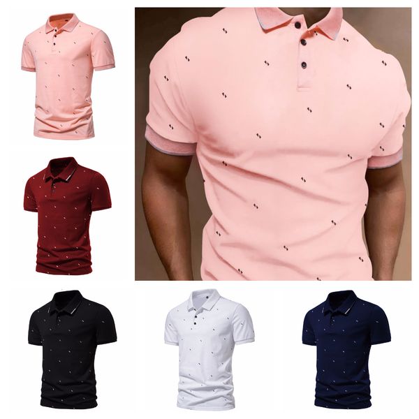 

men's polos men's summer short sleeve turn-down collar polo shirt fashion casual printed embellishment thin slim men clothing 2307, White;black