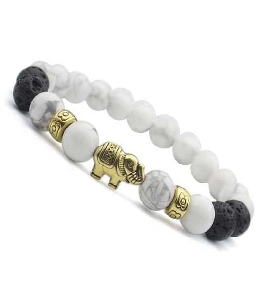 

charm bracelets selling fashion handmade elephant 8mm white turquoise natural stone beads bracelet3967644, Golden;silver