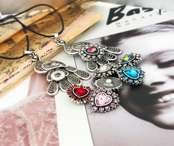 

luwellever interchangeable metal peacock ginger crystal necklace 055 fit 12mm 18mm snap button pendant necklace charm jewelry for 8045269, Silver