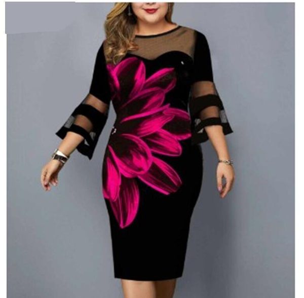 

basic casual dresses plus size 5xl mesh patchwork women dress spring vintage floral printed elegant ladies party dresses casual female vesti, Black;gray