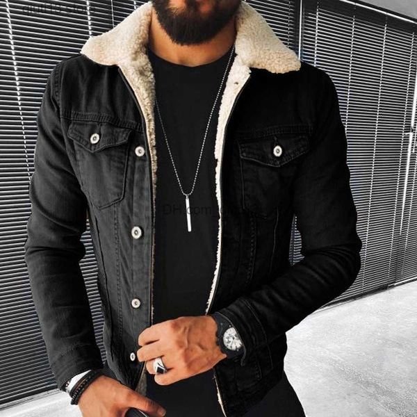 

men's jackets men's punk lamb wool padded denim jacket t230718, Black;brown