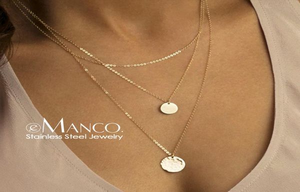 

emanco korean style stainless steel necklace women long layered pendant necklace gold color necklace for women fashion jewelry y23001816, Silver