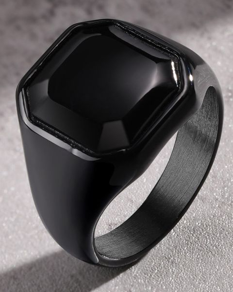 

vintage rings for men women stainless steel ring black square signet ring jewelry gift for boys boyfriend ladies dad yw359rc-589, Golden;silver