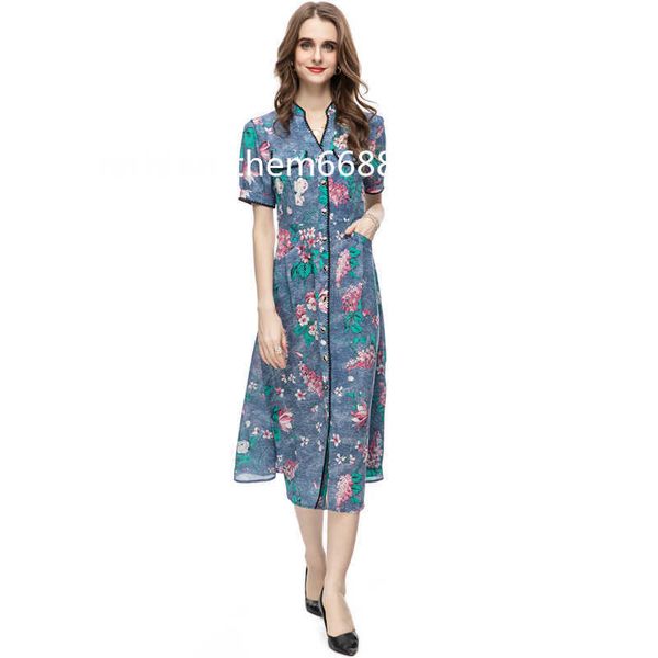 

runway dresses women's runway dresses v neck short sleeves printed high street fashion floral mid pencil vestidos, Black