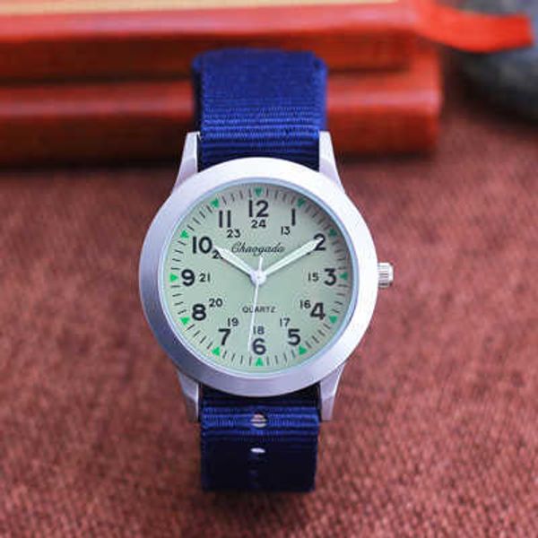 

2023 chao yada children's boys and girls 24-hour canvas luminous pointer quartz watch children's student military waterproof watch, Slivery;golden
