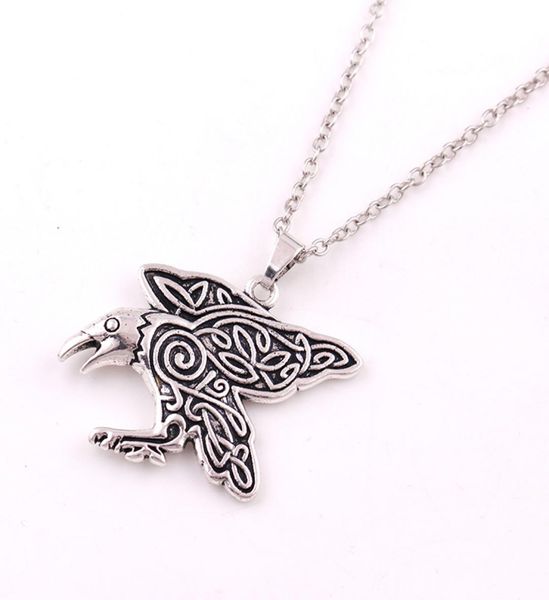 

apricot fu new arrival drop raven pendant morrigan crow with ct spirals charm link chain necklace jewelry2099910, Silver
