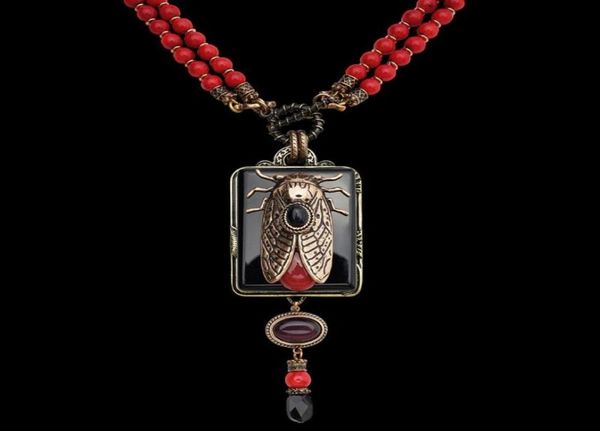 

pendant necklaces amorita boutique vintage design cicada keratoisis natural red sea bamboo beads agate necklace8527321, Silver