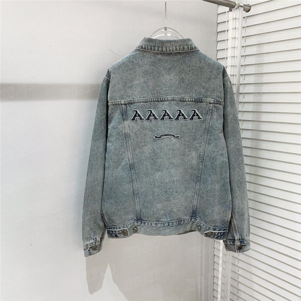 

embroidered letter denim jackets coats womens mens outerwear long sleeve coat hiphop street style jacket for girl, Black