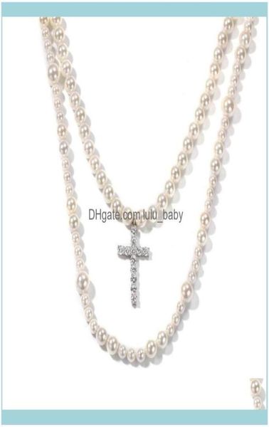 

chains necklaces pendants jewelrychains europe hip hop exaggeration cross 810mm pearl necklace pendant fashion out men and women 2626818, Silver