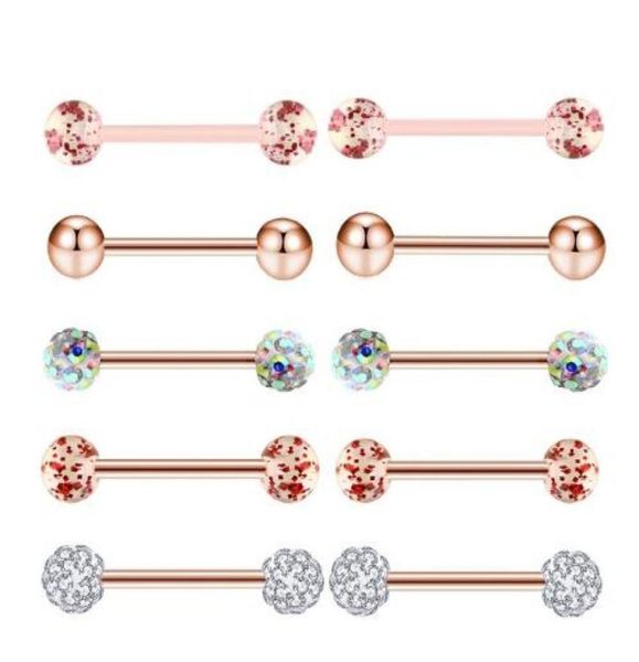 

10pcsset gold rose tongue rings stainless steel acrylic earrings barbells body tragus piercing jewelry nipple ring8498084, Silver
