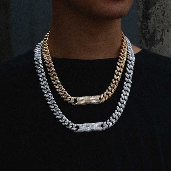 

hip hop necklace jewelry 12mm wide personalized strip with zircon cuban chain, Silver