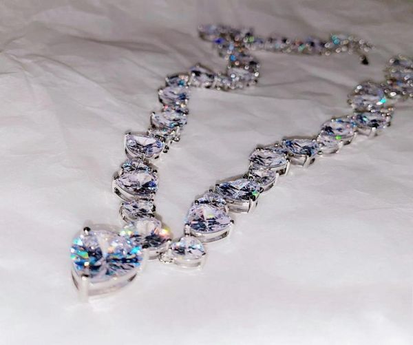 

heart simulated diamond cz necklace white gold filled party wedding chain necklace for women men gemstones jewelry gift3349009, Silver