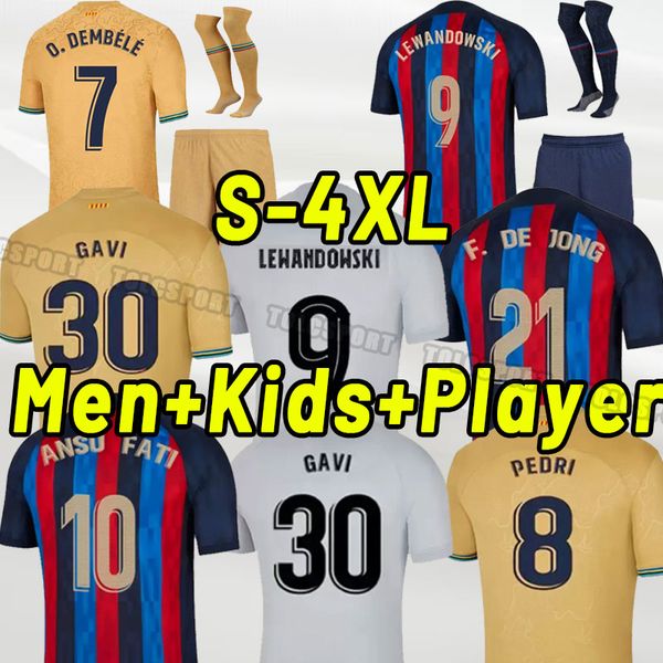 

fans player ansu fati soccer jerseys 22 23 memphis lewandowski pedri adama ferran 2022 2023 griezmann f. de jong dest shirt men kids barcelo, Black;yellow