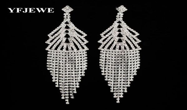 

yfjewe fashion rhinestone crystal gold and sliver color long dangle earrings for women wedding jewelry accessories brincos e2895629282, Silver