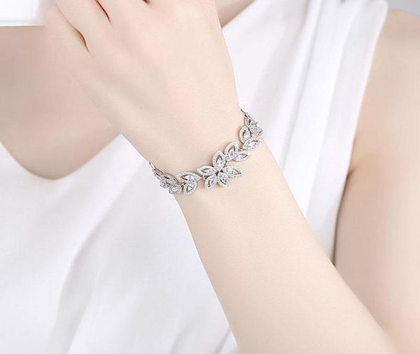 

sparkling ins style fashion cubic zircon leaf bracelet girl cz daily wedding bridal women bridesmaids jewelry link chain2854158, Black
