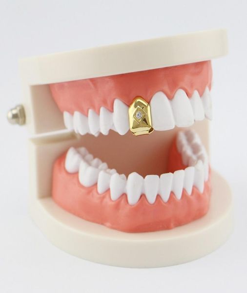 

hip hop single tooth grillz single diamond real gold plated rappers dental grills cool music body jewelry golden silver rose gold 7720528, Black