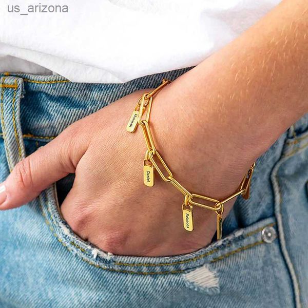 

custom multiple names bracelet personalized engraved name bracelets for women men stainless steel chain family jewelry gifts l230620, Golden;silver
