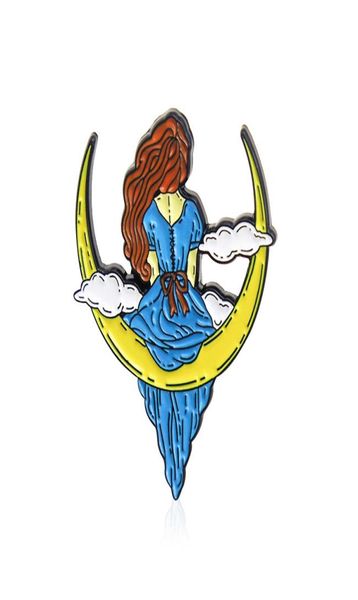 

moon girl princess enamel pin night moon beautiful girl brooch lapel pin badge clothes jewelry for woman kids gifts2298053, Blue