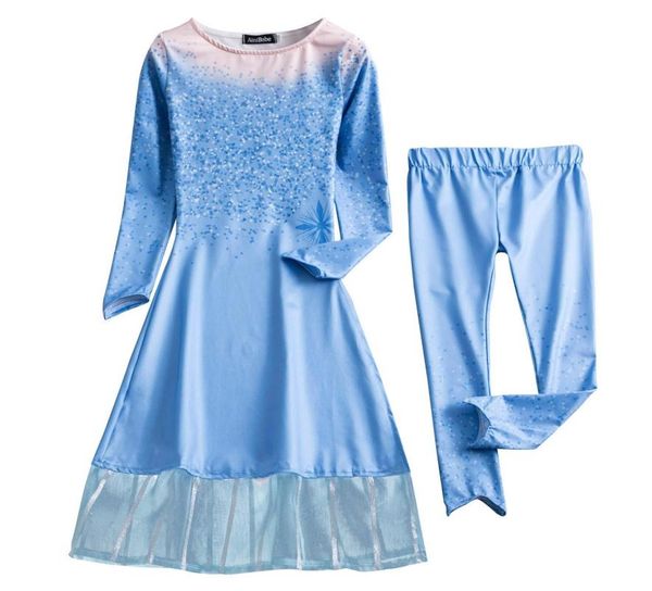 

dress girls printed snow queen lace dresses pants snowflake suits cosplay party costume6342412, Blue