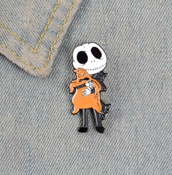 

ghost enamel pins brooches for women skull jack pumpkin head badge halloween oogie boogie lapel pin clothes backpack jewelry gift 6878170, Gray