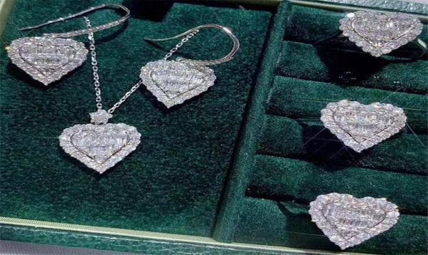

2021 choucong cocktail luxury jewelry set 925 sterling silver full t princess cut z cz diamond heart pendant earring women rin5705403, Slivery;golden