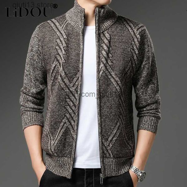 

men's jackets spring winter new korean fashion trend casual male long sleeve keep warm all match knitwear jackets print loose sweater, Black;brown