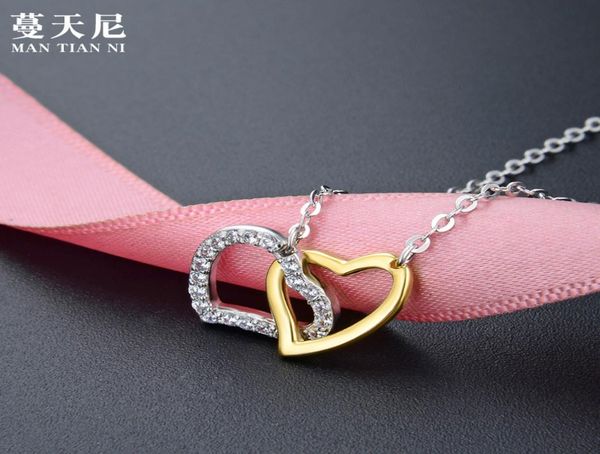 

koreanstyle simple fashion accessories s925 sterling silver double heart pendant necklace womens on behalf7999483