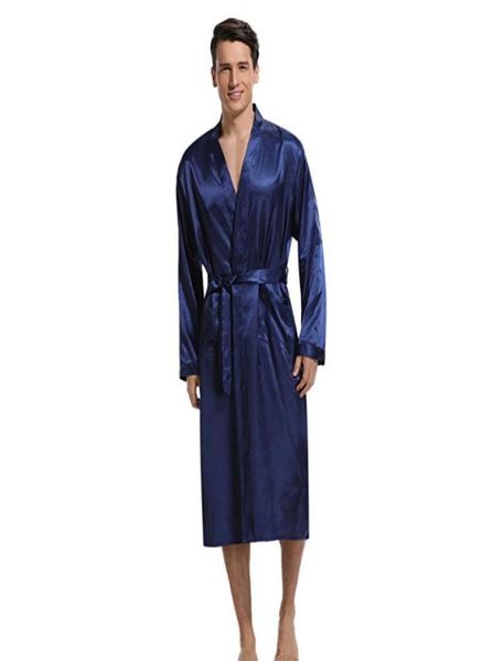

navy blue men kimono nightwear satin robe sleepwear room home clothes bathrobe long sleeve soft silky pajamas gown4869805, Black;brown