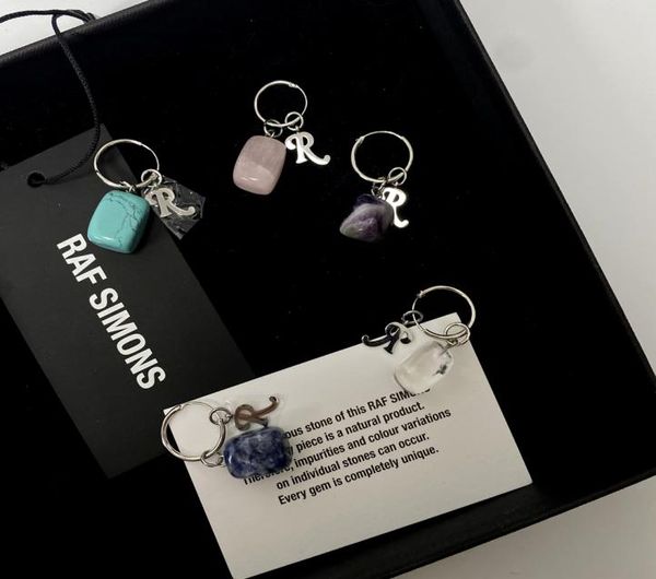 

21ss raf simons natural agate stone gem crystal r letter dangle pendant earrings fashion street hip hop accessories6902521, Silver