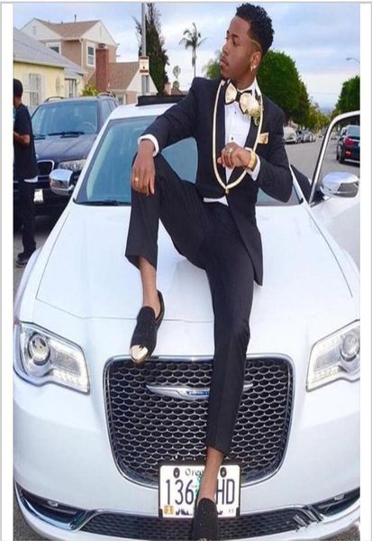 

navy blue one button groom wear with gold shawl lapel two pieces wedding tuxedos custom made man suits jacketpants4238712, Black;gray