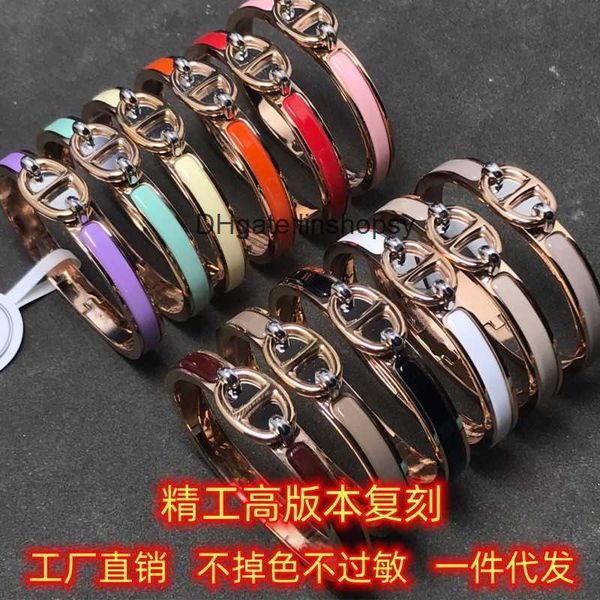 

aher mas designer luxury brand enamel bracelet silver ornament h home enamel pig nose bracelet for men and women, Black