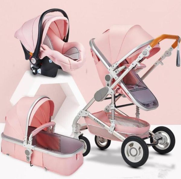 

high landscape baby stroller 3 in 1 mom pink stroller travel pram carriage basket baby car seat and trolley2995596