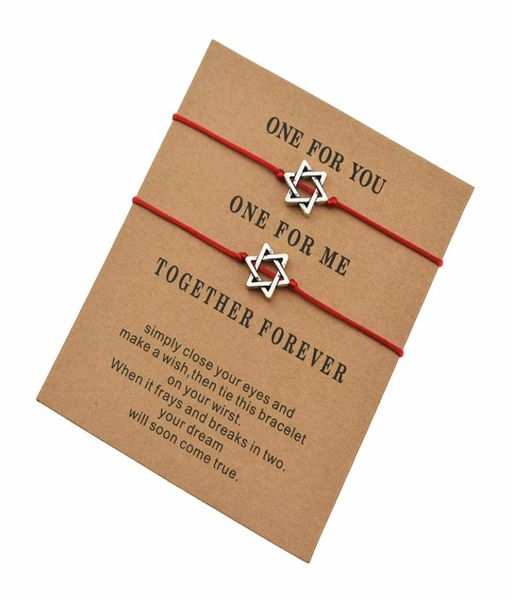 

2pcs new trendy star of david charm red string bracelets for couple lover women men wish jewelry gifts9491663, Golden;silver