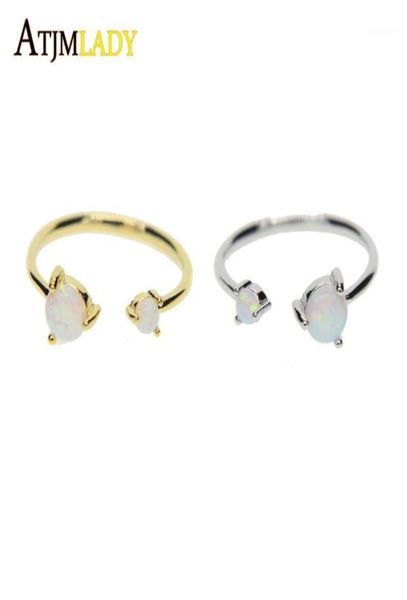 

cluster rings open sized women ringsfashion two opal stone prong setting classic dainty gold color adjust ring ladie6508018, Golden;silver