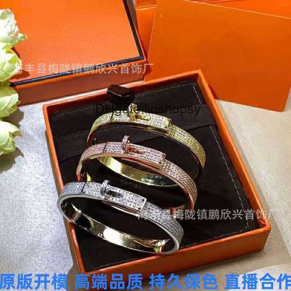 

aher mas designer luxury brand enamel bracelet h letter half diamond bracelet 18k rose gold pig nose bracelet couple bracelet, Black