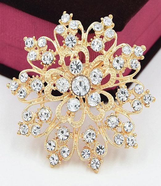 

luxury fancy gold tone sparkling clear crystals women wedding bridal bouquet big heart flower brooch exquisite diamante lady brooc7628986, Gray