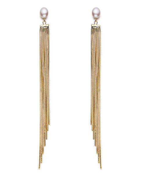 

pearl long tassel drop earrings natural pearl drop earring dangle hanging earring for women1125094, Silver