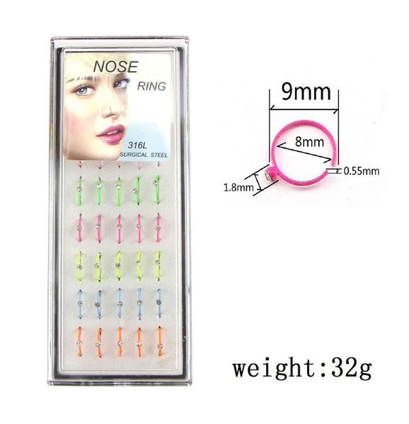 

40pcsset round nose rings set fashion 316l stainless steel round beads rhinestone nostril hoop body piercing jewelry whole1424253, Silver