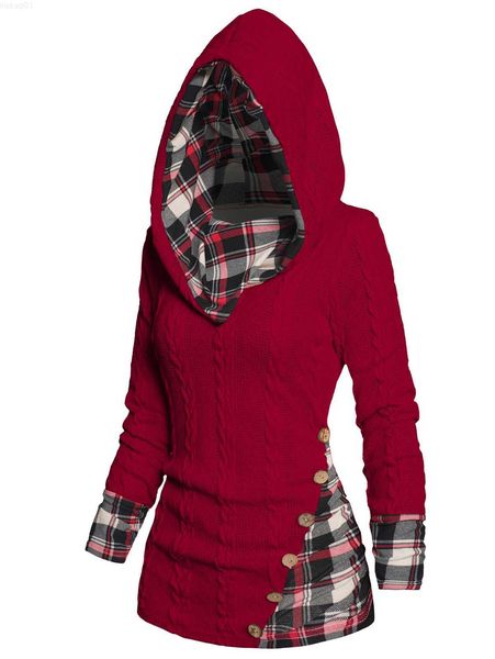 

women's sweaters casual women hoodie pullovers long sleeve twisted cable knit plaid print hooded sweater for female spring winter l230, White;black