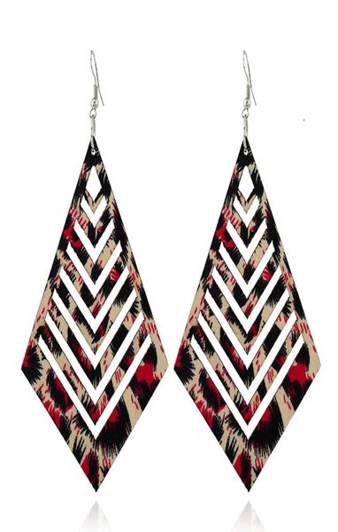 

shape diamond wood hollow earrings drop leopard texture wooden dangle earrings women fashion anti allergy earring whole8626652, Silver