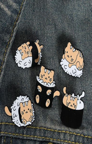 

cat sushi rice ball enamel pins custom cute animals japanese foods brooch lapel badge bag cartoon jewelry gift for kid friend5833283, Gray