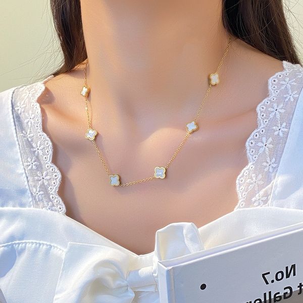 

luxury brand double side 6 clover pendant necklace stainless steel jewelry for wedding women, Silver